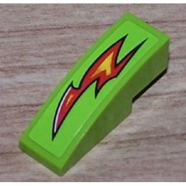 lime slope curved 3 x 1 with red fire pattern model left sticker - set 8199