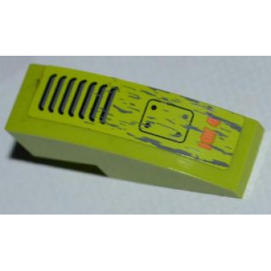 lime slope curved 3 x 1 with grille bolted plate and iok4 pattern sticker - set 8959