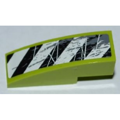 lime slope curved 3 x 1 with black and white danger stripes splatters and scratches pattern model left side sticker - set 8708