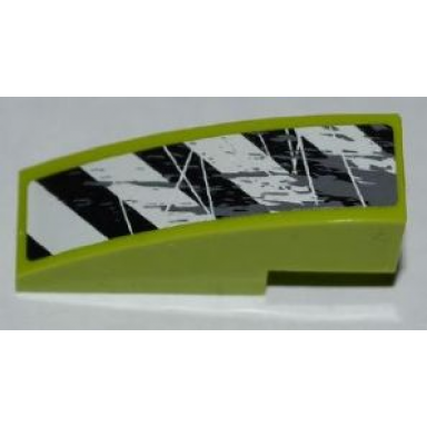 lime slope curved 3 x 1 with black and white danger stripes splatters and scratches pattern model right side sticker - set 8708