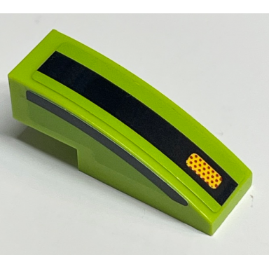lime slope curved 3 x 1 with yellow headlight with red dots on black line on lime background pattern model right side sticker - set 75888