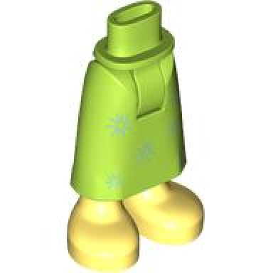 lime mini doll hips and skirt long with molded bright light yellow legs and printed metallic light blue stars pattern - thick hinge