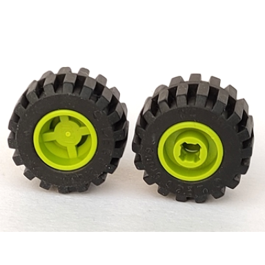 lime wheel 11mm d x 12mm hole notched for wheels holder pin with black tire 21mm d x 12mm - offset tread small wide band around center of tread 6014b 87697