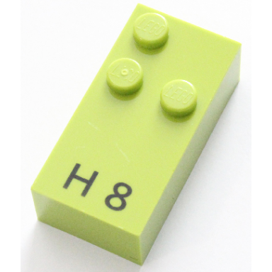 lime brick braille 2 x 4 with 3 studs with black capital letter h number 8 pattern dots-125 â 