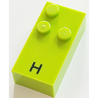 lime brick braille 2 x 4 with 3 studs with black capital letter h pattern dots-125 â  french with antoine numbers