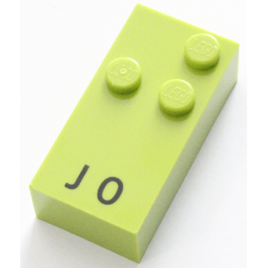 lime brick braille 2 x 4 with 3 studs with black capital letter j number 0 pattern dots-245 â 