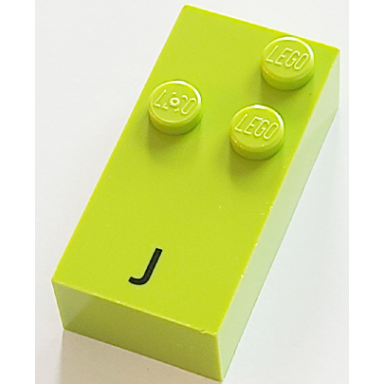 lime brick braille 2 x 4 with 3 studs with black capital letter j pattern dots-245 â  french with antoine numbers