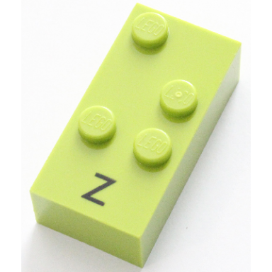 lime brick braille 2 x 4 with 4 studs with black capital letter z pattern dots-1356 â µ