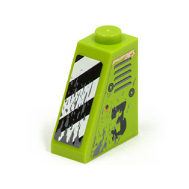 lime slope 65 2 x 1 x 2 with vents and worn 3 on left side and black and white danger stripes on front pattern stickers - set 8958