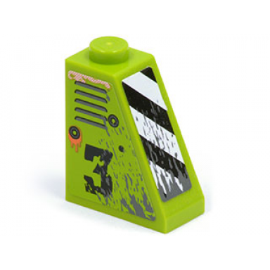 lime slope 65 2 x 1 x 2 with vents and worn 3 on right side and black and white danger stripes on front pattern stickers - set 8958