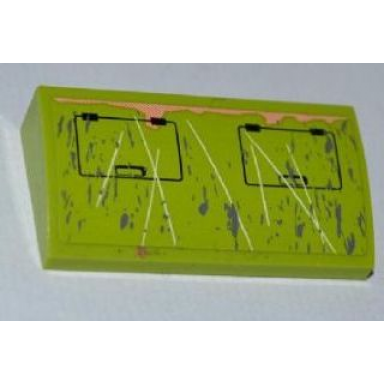 lime slope curved 2 x 4 x 2 3 without bottom tubes with 2 hatches rust and scratches pattern sticker - set 8707