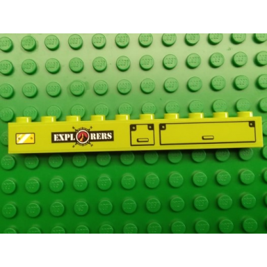 lime brick 1 x 10 with volcano explorers logo lockers and yellow metal plate pattern sticker - set 60124