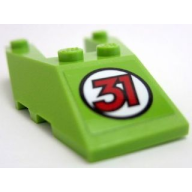 lime wedge 6 x 4 cutout with stud notches with red number 31 pattern sticker - set 60114