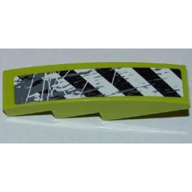 lime slope curved 4 x 1 with black and white danger stripes and splatters pattern model left side sticker - set 8961