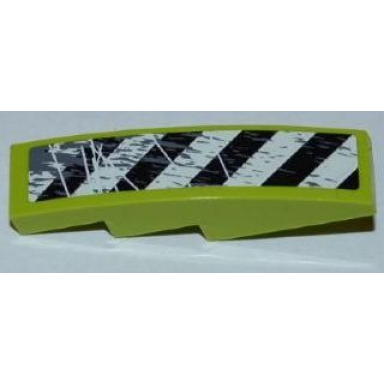 lime slope curved 4 x 1 with black and white danger stripes and splatters pattern model right side sticker - set 8961