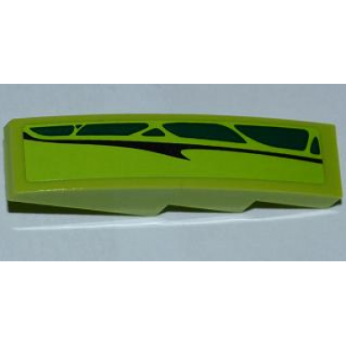 lime slope curved 4 x 1 with black line and dark green scales pattern model left sticker - set 9443