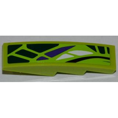 lime slope curved 4 x 1 with green white and purple scales pattern model left sticker - set 9447