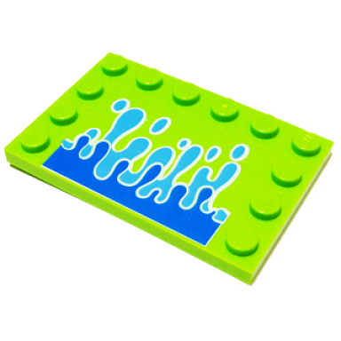lime tile modified 4 x 6 with studs on edges with blue water splash pattern