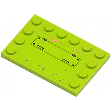 lime tile modified 4 x 6 with studs on edges with hatch rust and splatters pattern sticker - set 8964