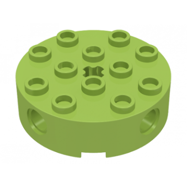 lime brick round 4 x 4 with 4 side pin holes and center axle hole