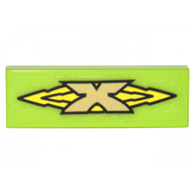 lime tile 1 x 3 with gold x logo on yellow arrows pattern sticker - set 70620