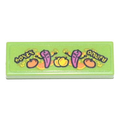 lime tile 1 x 3 with ninjago logogram chili house magenta chilies yellow and orange fruit and flames background pattern sticker - set 71741