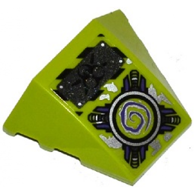 lime wedge 4 x 3 triple curved no studs with ultra agents toxic emblem silver and purple spiral and mechanical pattern sticker - set 70169
