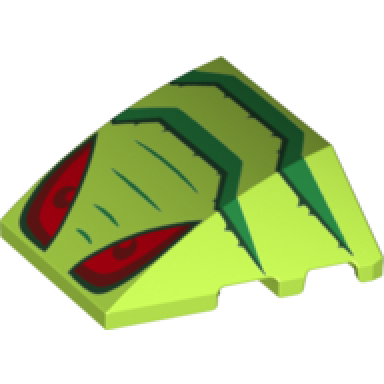 lime wedge 4 x 3 triple curved no studs with red eyes and green stripes pattern