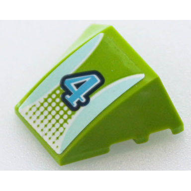 lime wedge 4 x 3 triple curved no studs with medium azure and dark blue number 4 light aqua stripes and white dots pattern sticker - set 41433