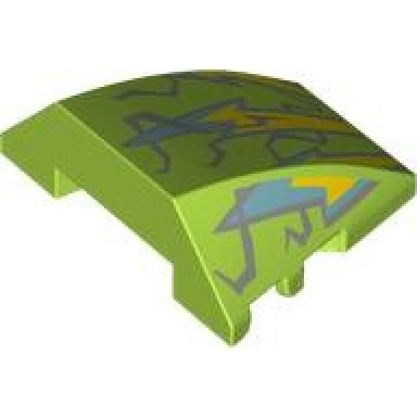 lime wedge 4 x 3 triple curved no studs with yellow metallic light blue and silver lightning bolts and electricity pattern