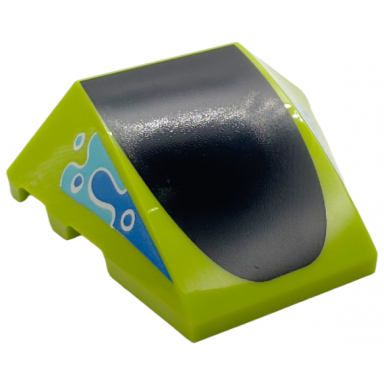 lime wedge 4 x 3 triple curved no studs with black parabolic top blue and medium azure triangular squiggles with white circles pattern