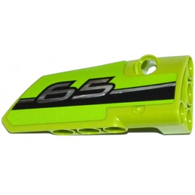lime technic panel fairing 4 small smooth long side b with silver number 65 and black and silver stripes pattern sticker - set 42037