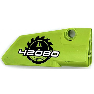 lime technic panel fairing 4 small smooth long side b with black circular saw blade and white 42080 pattern sticker - set 42080