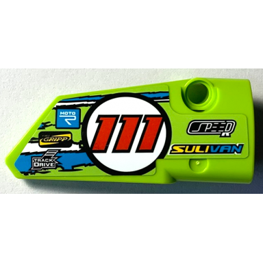 lime technic panel fairing 4 small smooth long side b with speed sulivan motor firm gripp track drive red 111 in circle and blue and white stripes pattern sticker - set 42103