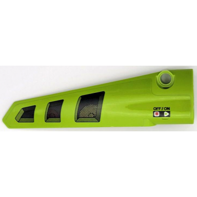 lime technic panel fairing 6 long smooth side b with black air vent grilles and off on pattern sticker - set 42080