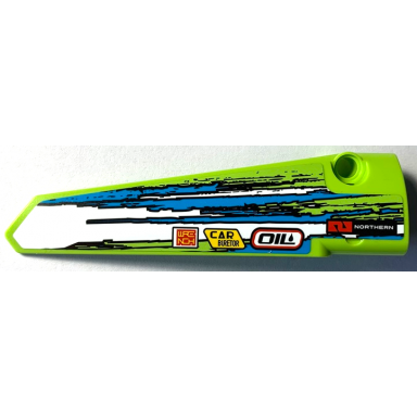 lime technic panel fairing 6 long smooth side b with northern oil car buretor wrench and blue and white stripes pattern sticker - set 42103