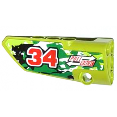 lime technic panel fairing 3 small smooth long side a with red number 34 2 white arrows and pull back pattern sticker - set 42027