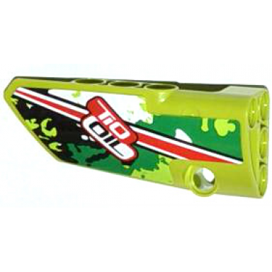 lime technic panel fairing 3 small smooth long side a with red stripe and tio oil on black white and green camouflage pattern sticker - set 42027