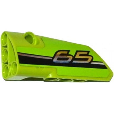 lime technic panel fairing 3 small smooth long side a with silver number 65 and black and silver stripes pattern sticker - set 42037