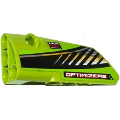 lime technic panel fairing 3 small smooth long side a with look out optimizers and black and silver stripes pattern sticker - set 42037