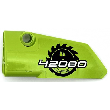 lime technic panel fairing 3 small smooth long side a with black circular saw blade and white 42080 pattern sticker - set 42080