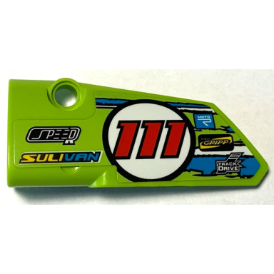 lime technic panel fairing 3 small smooth long side a with speed sulivan motor firm gripp track drive red 111 in circle and blue and white stripes pattern sticker - set 42103