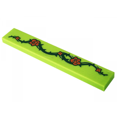 lime tile 1 x 6 with dark blue vine with thorns and red roses pattern sticker - set 41232