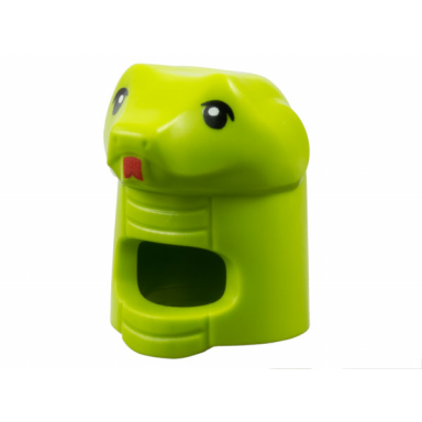 lime minifigure headgear head cover costume snake with black eyes and red tongue pattern