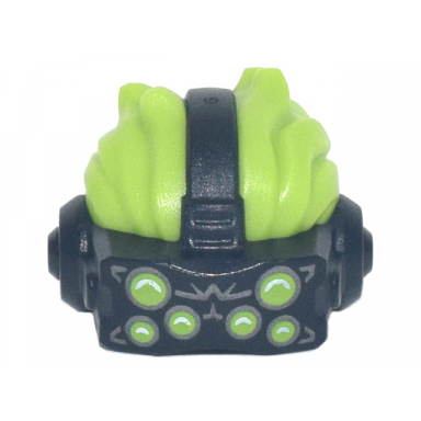 lime minifigure hair combo swept back with black vr visor headset with 6 lime eyes pattern