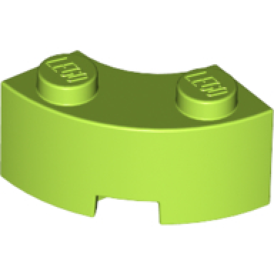 lime brick round corner 2 x 2 macaroni with stud notch and reinforced underside