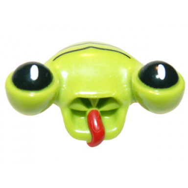 lime minifigure head modified alien with tongue and black eyes black lines pattern