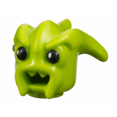 lime minifigure head modified kranxx rench with open mouth with black eyes pattern