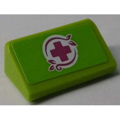 lime slope 30 1 x 2 x 2 3 with magenta cross with magenta border pattern sticker - set 41038