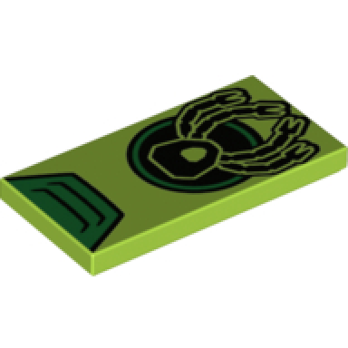 lime tile 2 x 4 with 4 mechanical arms and green ring with green vent pattern